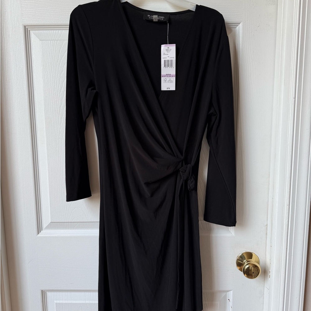 Essentials Black Ruched Long Sleeve Sheath Dress